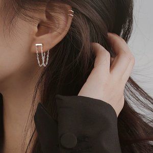 Sterling Silver Double Tassel Drop Strand Minimalist Earrings